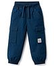 Babyhug Poplin Woven Full Length Trousers with Text Patch & Cargo Pockets - Navy Blue