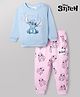 Babyoye Disney Terry Knit Full Sleeves Sweatshirt & Joggers Set with Stitch Graphic - Light Blue & Pink