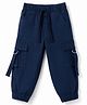 Babyhug Twill Woven Full Length Solid Color Trousers with  Cargo Pockets - Navy