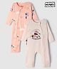 Babyhug Disney Interlock Knit Full Sleeve Rompers With Minnie Mouse Graphic Pack of 2 - Peach & Pink