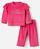 Kanvin Knit Full Sleeves Winter Wear Suit with Frill Details & Princess Text Embellished - Fuchsia