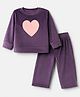 Kanvin Knit Full Sleeves Winter Wear Suit with Heart Print - Purple