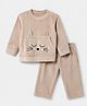 Kanvin Knit Full Sleeves Winter Wear Suit with Cat Embroidery & Applique - Beige