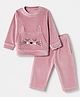 Kanvin Knit Full Sleeves Winter Wear Suit with Cat Embroidery & Applique - Rose Gold