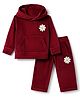 Kanvin Knit Full Sleeves Hooded Winter Wear Suit With Floral Print - Maroon