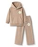Kanvin Knitted Full Sleeves Floral Printed Hooded Winter Wear Suit With Kangaroo Pockets - Beige