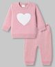 Yellow Apple Knit Full Sleeves Baby Sweater Set with Heart Design & Cap - Pink