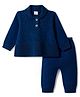 Babyhug Knit Full Sleeves Solid Colour Polo Neck Sweater Set - Navy Blue