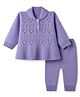 Babyhug Knit Full Sleeves Cable Knit Design Sweater Set - Lavender