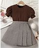 The Kids Club Cotton Blend Woven Half Puffed Sleeves Checked Dress - Brown