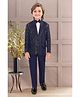 JOLEY POLEY Velvet Knit Full Sleeves Thread Work Embroidered Sequins Embellished 3 Piece Party Suit Set With Bow - Navy Blue