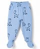Doodle Poodle Cotton Knit Full Length Bootie Leggings With Giraffe Print - Blue