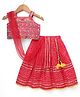 Blabber Sleeveless Gota Lace Embellished Ethnic Motif Embroidered Mirror & Thread Work Detailed & Bandhani Printed Lehenga Choli Set  With Dupatta - Red
