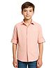 CAVIO Cotton Woven Full Sleeves Floral Embroidered Shirt - Peach