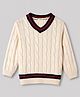 Bonfino 100% Cotton Knit Full Sleeves Pullover with Cable Knit Design - Offwhite