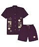 CAVIO Cotton Woven Half Sleeves Floral Embroidered Shirt & Shorts Set - Violet