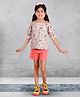 Clothe Funn Cotton Knit Half Sleeves Heart Printed Top & Shorts Set - Tuscan & Peach