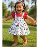 Clothe Funn Cotton Knit Sleeveless Butterfly Printed Pinafore Dress With Tee - White & Fuschia