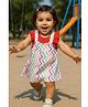 Clothe Funn Cotton Knit Sleeveless Zig Zag Printed Pinafore Dress With Tee - White & Coral