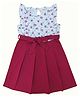 Clothe Funn Cotton Knit Cap Sleeves Floral Printed Dress - White & Wine