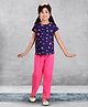 Clothe Funn Cotton Knit Half Sleeves Stars Printed Tee & Pant Night Suit - Navy Blue & Pink
