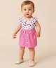 Clothe Funn Cotton Knit Cap Sleeves Striped & Hearts Printed Dress - White