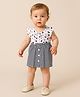 Clothe Funn Cotton Knit Cap Sleeves Striped & Hearts Printed Dress - Black