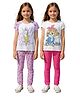 Clothe Funn Cotton Knit Pack Of 2 Half Sleeves Unicorn & Girl Printed Tees & Pants Night Suits - White & Pink
