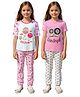 Clothe Funn Cotton Knit Pack Of 2 Half Sleeves Hot Air Balloon & Radio Printed Tees & Pants Night Suits - Pink & White