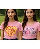 Clothe Funn Cotton Knit Pack of 2 Half Sleeves Stay Kind To Yourself & Happy Mood Text Printed Tees - Pink
