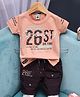 Unfab Cotton Knit Half Sleeves Typography Printed Tee & Shorts Set - Peach