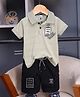 Unfab Cotton Knit Half Sleeves Typography Printed Polo Tee & Shorts Set - Pista Green