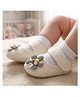 Neska Moda Floral Applique Detailed Velcro Closure Booties - White & Grey