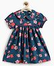 Campana 100% Cotton Woven Half Puffed Sleeves Floral Printed Dress - Navy Blue