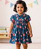 Campana 100% Cotton Woven Half Puffed Sleeves Floral Printed Dress - Navy Blue