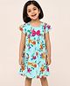 Campana 100% Cotton Woven Half Sleeves Floral & Animals Printed Dress - Light Blue