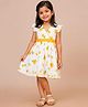 Campana 100% Cotton Woven Frill Sleeves Floral Printed Dress - White & Yellow