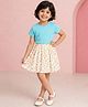 Campana 100% Cotton Knit Half Sleeves Dragonfly Embroidered Tee & Skirt Set - Light Blue & White