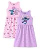 KUCHIPOO Cotton Blend Knit Pack Of 2 Lilo & Stitch Featuring Sleeveless Characters Printed Dresses - Pink & Lavender