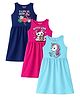 KUCHIPOO Cotton Blend Knit Pack Of 3 Sleeveless Cat Flamingo & Unicorn Printed Dresses - Pink Sky Blue & Navy Blue