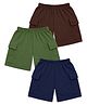 KUCHIPOO Cotton Blend Knit Pack Of 3 Solid Cargo Shorts - Brown Olive Green & Navy Blue