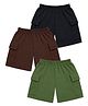 KUCHIPOO Cotton Blend Knit Pack Of 3 Solid Cargo Shorts - Brown Olive Green & Black