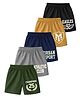 KUCHIPOO Cotton Blend Knit Pack Of 5 Typography & Numerical Printed Shorts - Olive Grey Navy Blue Mustard & Black