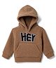 Kanvin Knit Full Sleeves Fur Hoodie with Hey Text Patch - Tan