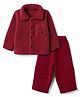 Kanvin Knit Full Sleeves Solid Co-ord Shirt & Pajama Winter Night Suit with Mountain Embroidery - WIne