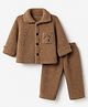 Kanvin Knit Full Sleeves Solid Co-ord Shirt & Pajama Winter Night Suit with Mountain Embroidery - Tan