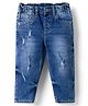 Bonfino Woven Full Length Distressed Washed Baggy Jeans - Blue