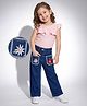 Bonfino Woven Full Length Floral Embroidered Pocket Wide Leg Jeans - Navy Blue