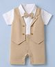 Babyhug 100% Cotton Interlock Knit Half Sleeves Party Wear Romper With Bow - Beige