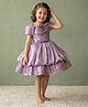 smile baby NX Sequence Knit  Cold Shoulder Sleeves Floral Applique Detailed Pleated Dress - Lavender